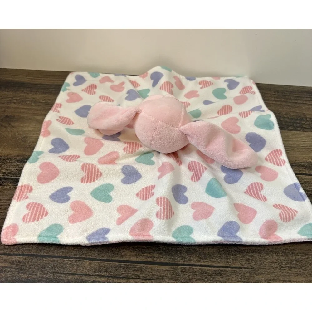 Carters Pink Bunny Rabbit Hearts Plush Baby Security Blanket Lovey 14